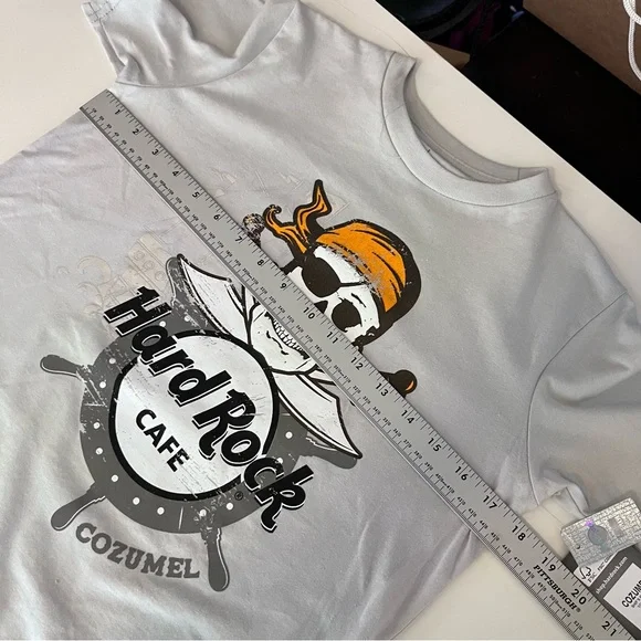 Hard Rock Cafe Shirt Youth Large Cozumel Ships Rudder Pirate Skulls Platinum - Picture 6 of 10